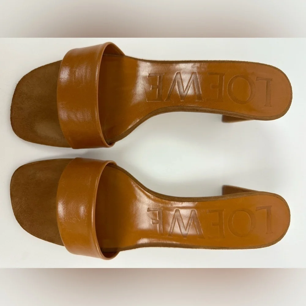 Loewe Caramel Brown Suede and Leather Mule Slide Sandals Sz 38 - Picture 5 of 9